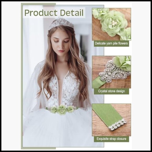 Wedding Bridal Belt Sash with Flower Rhinestone Pearl for Bride main image 6